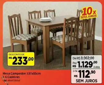 Deltasul Mesa Campeste 137x85cm + 6 Cadeiras oferta