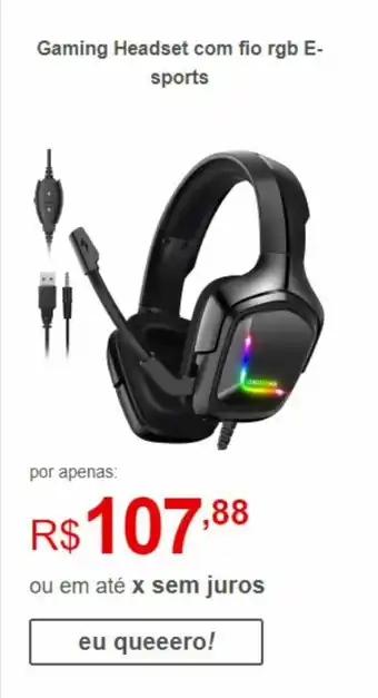 Gaming Headset com Fio Rgb E-Sports