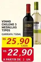 Assaí Atacadista Garrafa - vinho chileno 3 medallas tipos oferta