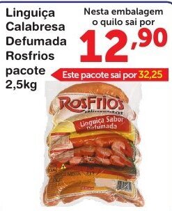 Roldão Linguica Calabresa Defumada Rosfrios pacote 2.5kg oferta
