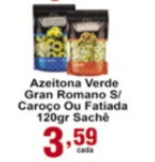 Azeitona Verde Gran Romano s/ Caroco ou Fatiada 120g sache