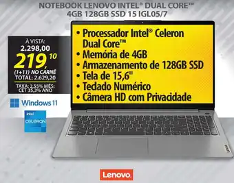 Lojas Cem Notebook lenovo intel® dual core™ 4gb 128gb ssd 15 igl05/7 oferta