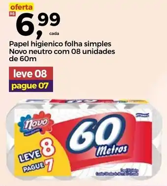 Papel Higiénico Folha Simples Novo neutro 08 unidades de 60m