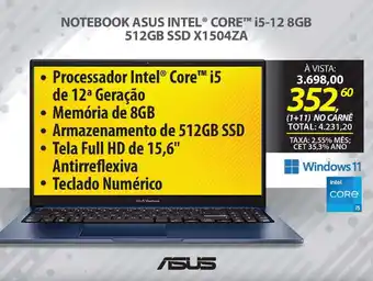 Lojas Cem Notebook asus intel® core™ i5-12 8gb 512gb ssd x1504za oferta