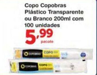 Copo Copobras Plastico Tranparente ou Branco 200ml com 100 unidades