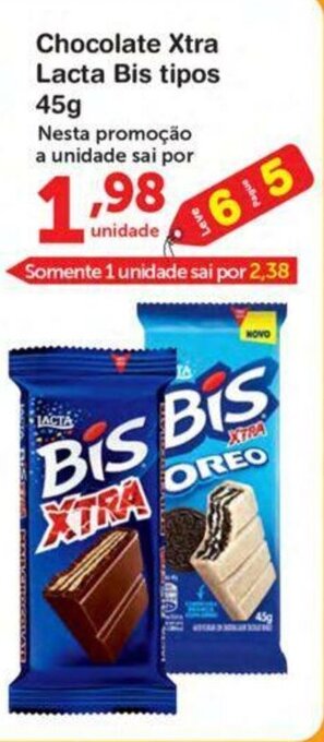 Roldão Chocolate Xtra Lacta Bis Tipos 45g oferta