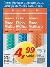 Pano Multiuso Lumipam Azul, Laranja ou Verde c/25 unids.