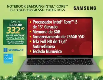 Lojas Cem Notebook samsung intel® core™m i3-13 8gb 256gb ssd 750xgj kg5 oferta