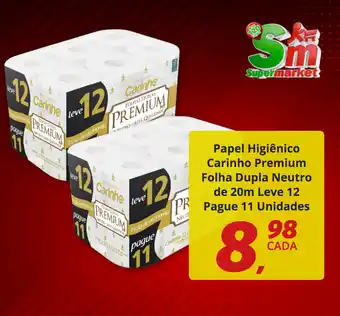 Rede Supermarket Papel Higienico Carinho Premium Folha Dupla Neutro de 20m Leve 12 pague 11 unidades oferta