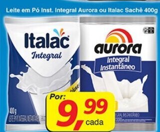 Supermercados Guanabara Leite em po inst. Integral Aurora ou Italac Sache 400g oferta