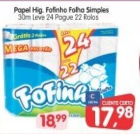 Cercadão Papel hig. Fofinho Folha Simples oferta