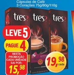 Supermercados Guanabara Capsulas de Cafe 3 Coracoe 75g/80g/110g oferta