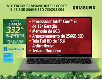 Lojas Cem Notebook samsung intel® core™m i3-13 8gb 256gb ssd 750xgj kg5 oferta