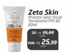 Drogal Zeta skin protetor solar facial tonalizante fps 60 60ml oferta