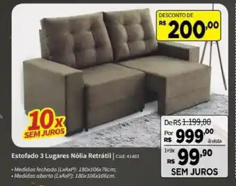 Deltasul Estofado 3 Lugares Nolia Retratil oferta