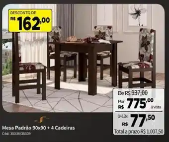 Deltasul Mesa Padrao 90x90 + 4 Cadeiras oferta
