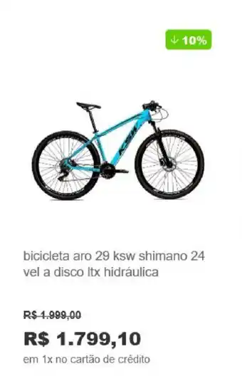Lojas Americanas Bicicleta aro 29 ksw shimano 24 vel a disco ltx hidraulica oferta