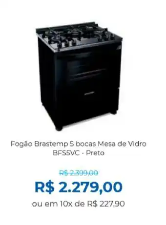 Lojas Becker Fogao Brastemp 5 bocas mesa de vidro BFS5VC - Preto oferta