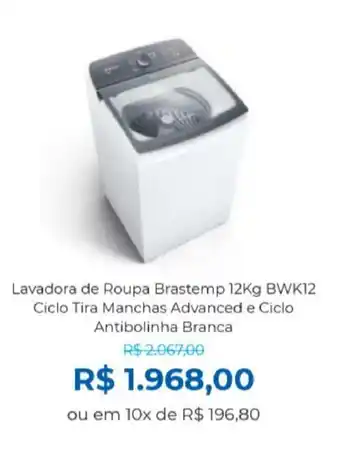 Lavadora de Roupa Brastemp 12kg BWK12 Ciclo Tira Manchas Advanced e Ciclo Antolinha Branca
