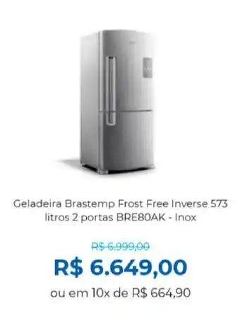 Lojas Becker Geladeira Brastemp Frost Free Inverse 573  litros 2 portas BRE80AK - Inox oferta