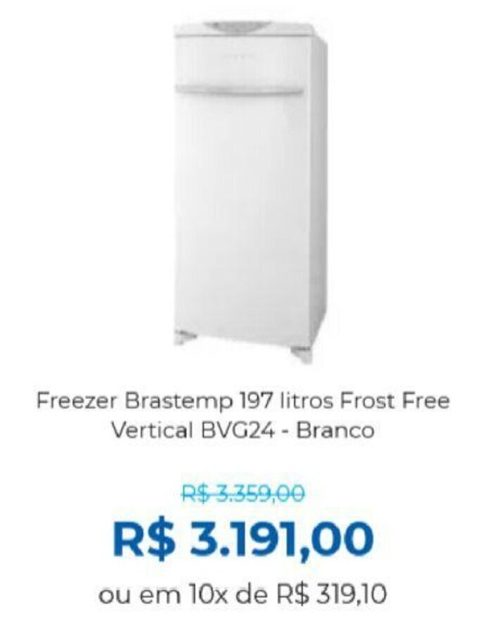 Freezer Brastemp 197 litros Frost Free Vertical BVG24 Branco oferta na Lojas Becker