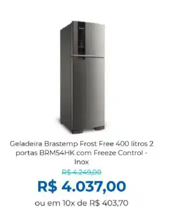Geladeira Brastemp Frost Free 400 litros 2 portas BRM54HK com Freeze Control - Inox