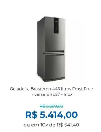 Lojas Becker Geladeira Brastemp 443 litros frost Free Inverse BRE57 - Inox oferta