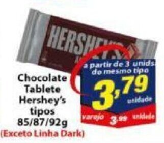 Chocolate Tablete Hershey's tipos 85g/87g/92g