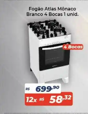 Atakarejo Fogão Atlas Mônaco Branco 4 Bocas 1 Unid. oferta