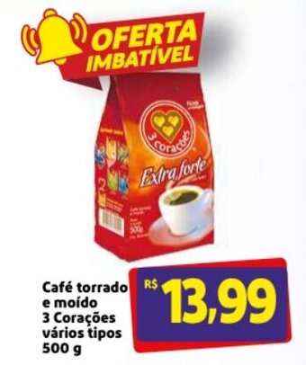 Mercado Extra Cafe torrado e moido 3 Coracoes varios tipos 500g oferta