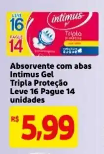 Mercado Extra Absorvente com abas Intimus Gel Tripla Protecao Leve 16 Pague 14 oferta