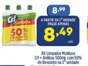 Arena Atacado Kit Lampador Multiuso Cif + Antibac 500ml com 50% de desconto na 3 unidade oferta