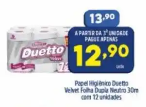 Arena Atacado Papel Higiénico Duetto Velvet Folha Dupla Neutro 30m com 12 unidades oferta