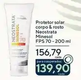 Drogarias Coop Neostrata - protetor solar corpo & rosto minesol fps 70 oferta