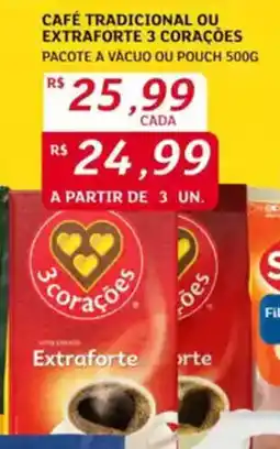 Café tradicional ou extraforte 3 corações pacote a vácuo ou pouch