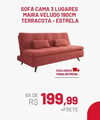 Ferreira Costa Sofá cama 3 lugares maira veludo 190cm terracota - estrela oferta