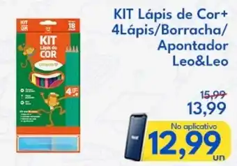 Supermercados Baklizi KIT Lápis de Cor+ 4Lápis/Borracha/ Apontador Leo&Leo oferta