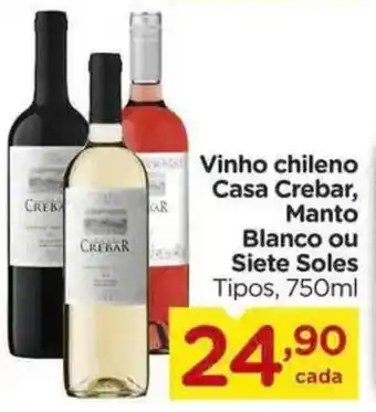 Carrefour Vinho chileno Casa Crebar, Manto Blanco ou Siete Soles Tipos, oferta