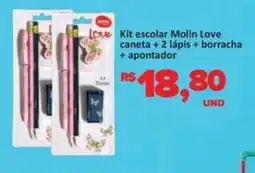 Paulistão Supermercados Love Kit escolar Molin Love caneta + 2 lápis + borracha + apontador oferta