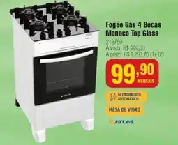 Berlanda Fogão Gás 4 Bocas Monaco Top Glass oferta