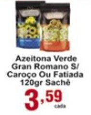 Rossi Supermercado Azeitona Verde Gran Romano s/ Caroco ou Fatiada 120g sache oferta