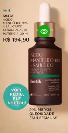 O Boticário Acido mandelico 10% + salcilico serum de alta potencia oferta