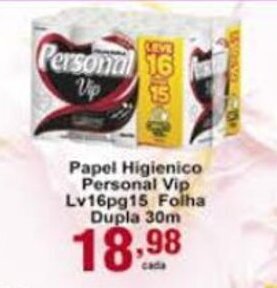Rossi Supermercado Papel Higiénico Personal Vip Lv16 Pg15 Folha Dupla 30m oferta