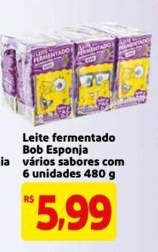 Mercado Extra Leite fermentado Bob Esponja varios sabores com 6 unidades 480g oferta