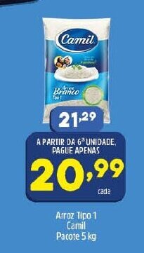 Arena Atacado Arroz tipo 1 Camil pacote 5kg oferta