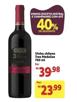 Extra Supermercado Vinho chileno Tres Medallas oferta