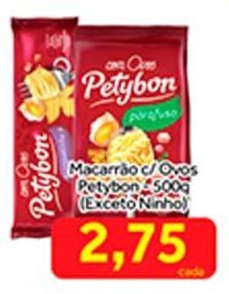 Shibata Supermercados Macarrao c/ Ovos Petybon 500g exceto ninho oferta