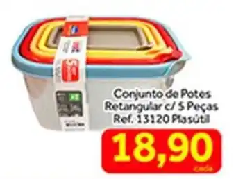 Conjunto de potes Retangular c/ 5 pecas
