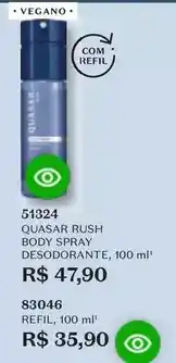 O Boticário Quasar - rush body spray desodorante oferta