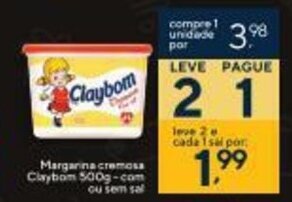Margarina Cremosa Claybom 500g com ou sem sal
